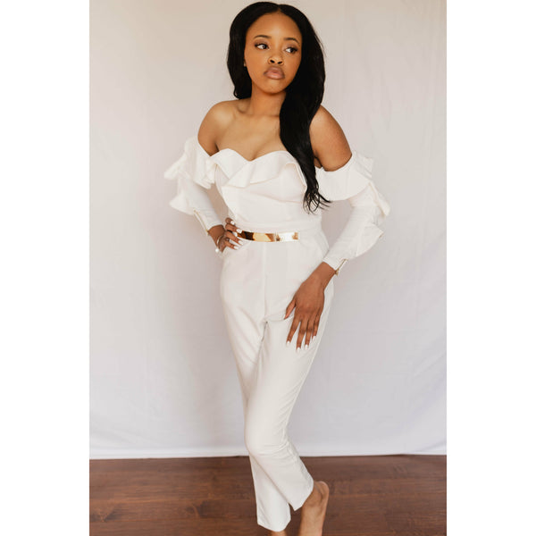 Set|White Ruffle Jumpsuit